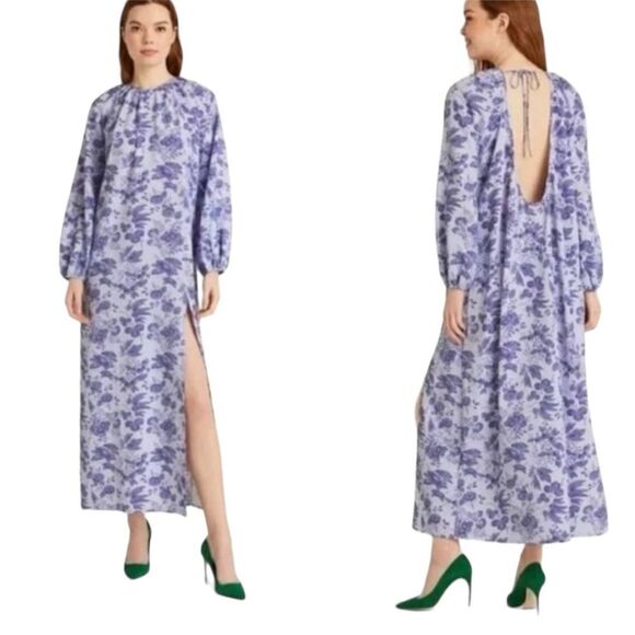 Hill House the Simone Dress lilac Tonal Floral Long Sleeve Maxi XS NWT - Picture 1 of 9